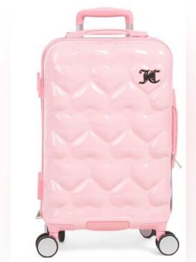 NWT JUICY COUTURE Barbie Pink HEARTS 21" XL SPINNER Carry-On SUITCASE Luggage